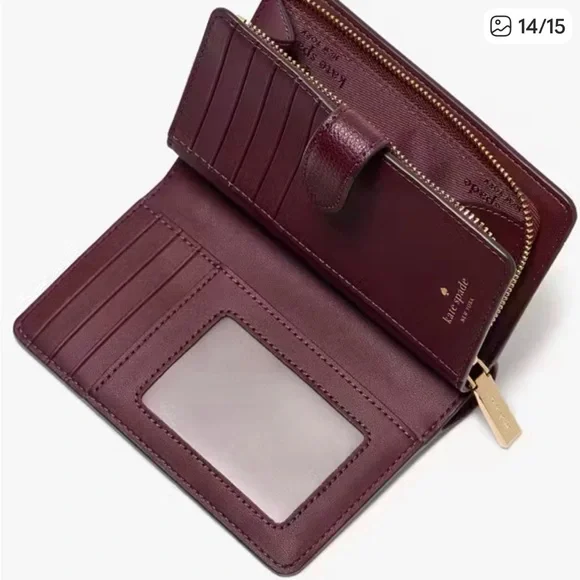 Kate Spade Maroon Floral Bifold Wallet (NWOT) - Picture 2 of 6